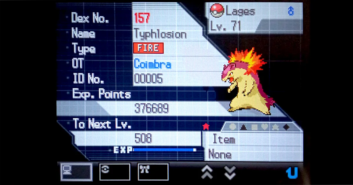 Shiny Typhlosion nicknamed Lages.