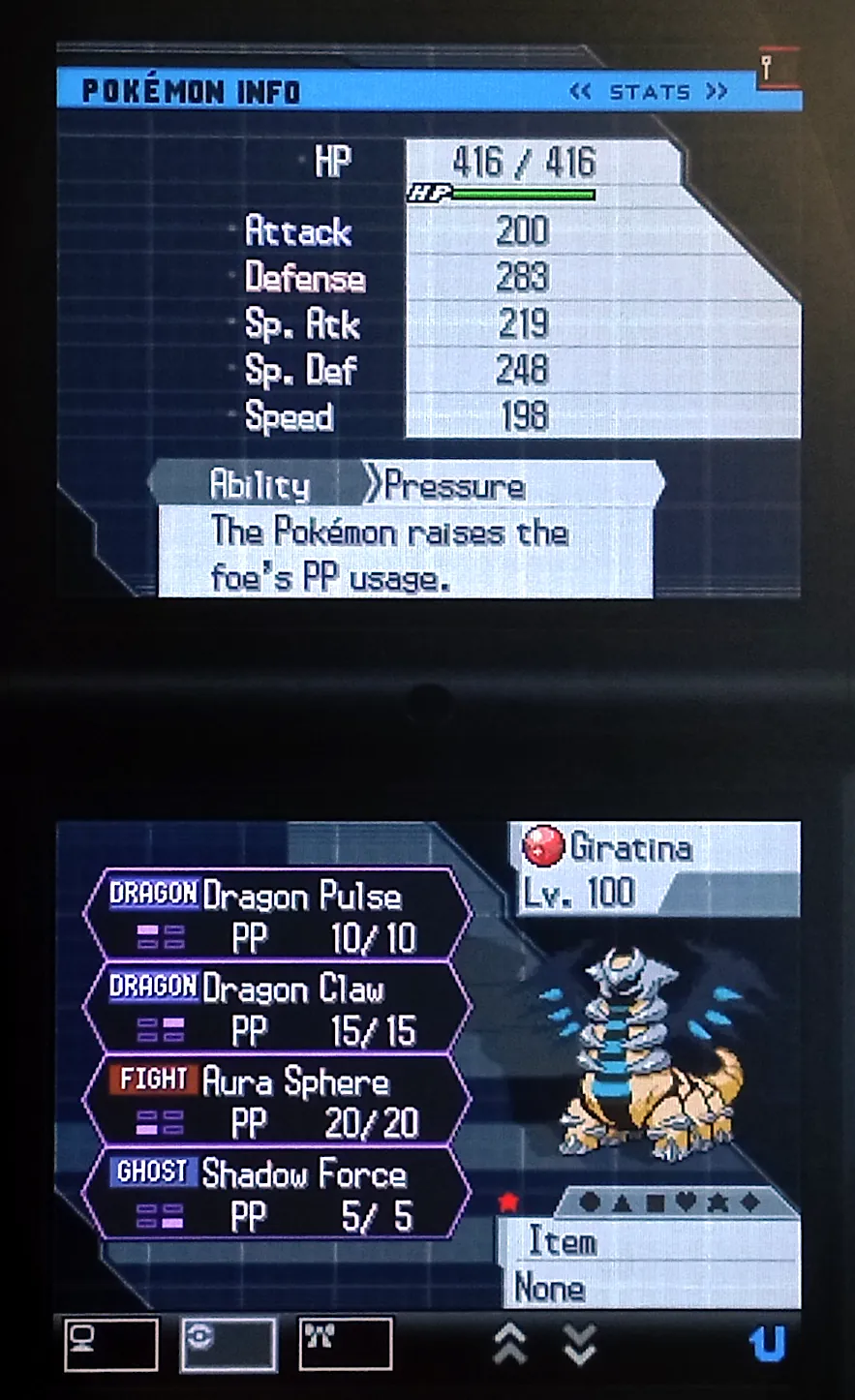 Shiny Giratina in Pokémon Black 2.