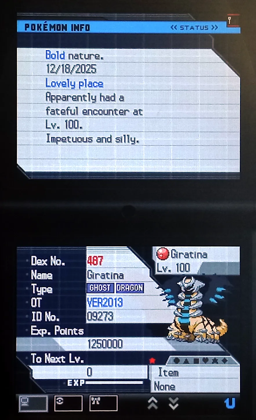 Shiny Giratina in Pokémon Black 2.